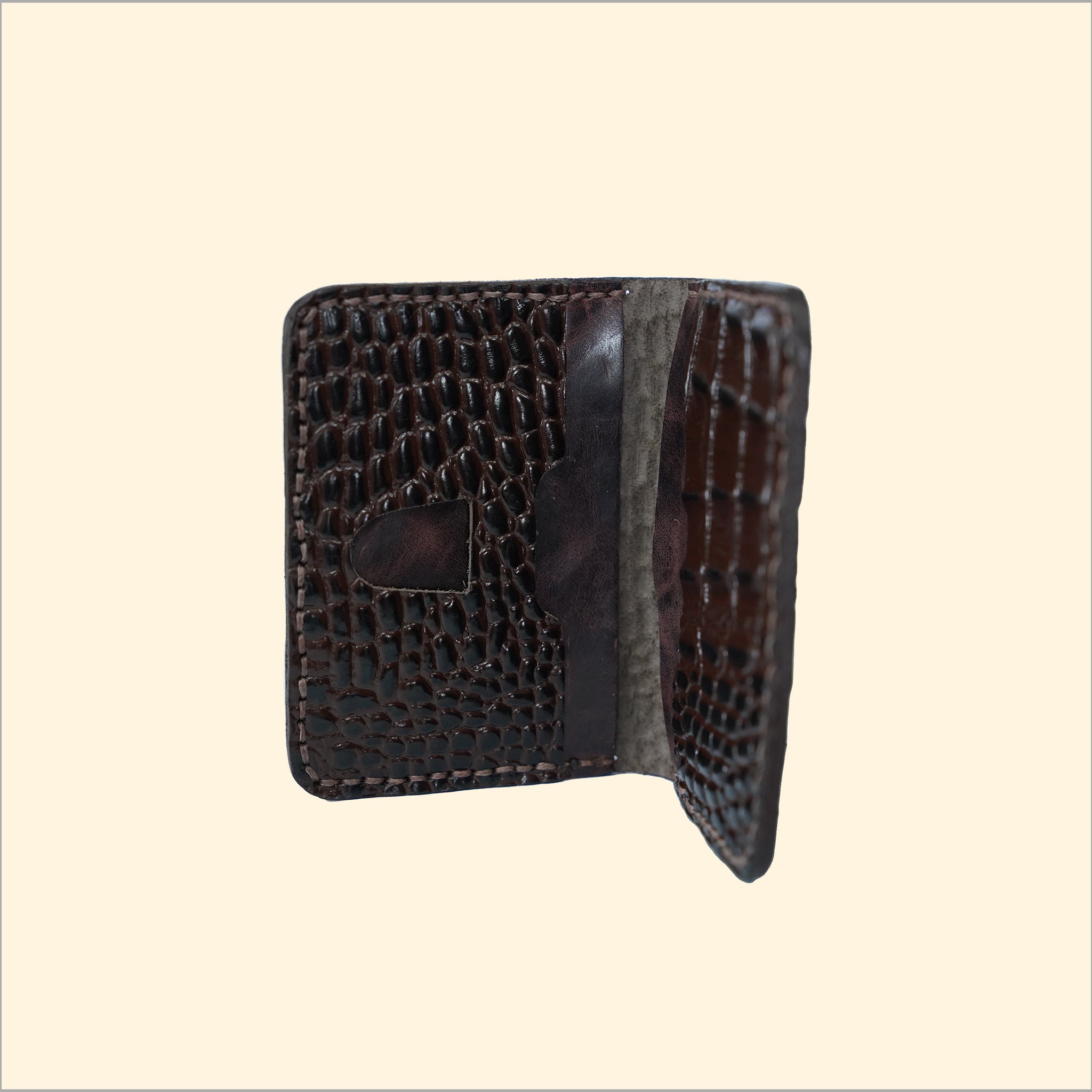 Ostrich-Pattern Hand-Stitched Card Holder (Brown)