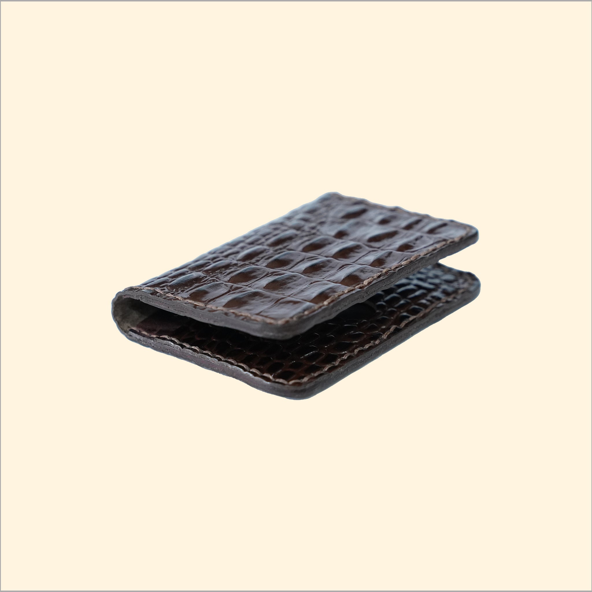 Ostrich-Pattern Hand-Stitched Card Holder (Brown)
