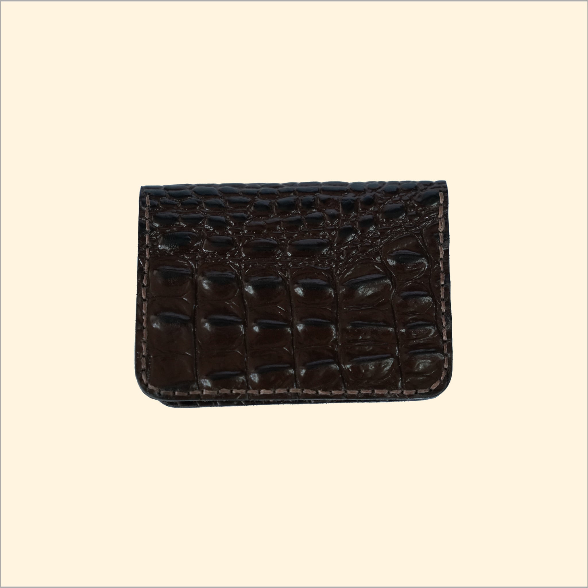 Ostrich-Pattern Hand-Stitched Card Holder (Brown)
