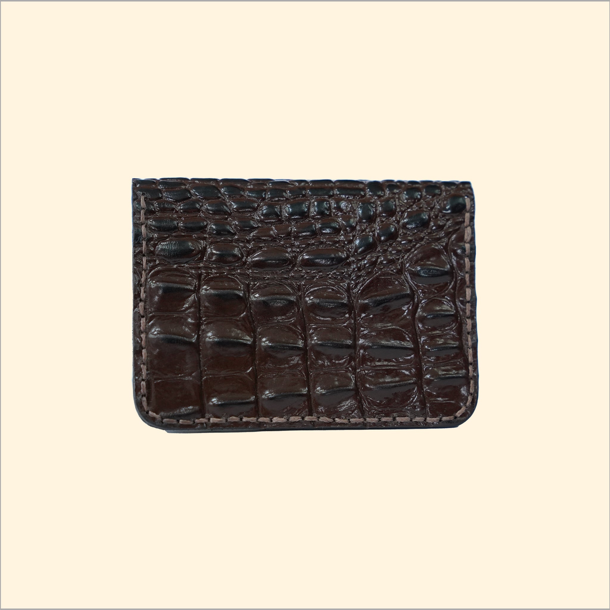 Ostrich-Pattern Hand-Stitched Card Holder (Brown)