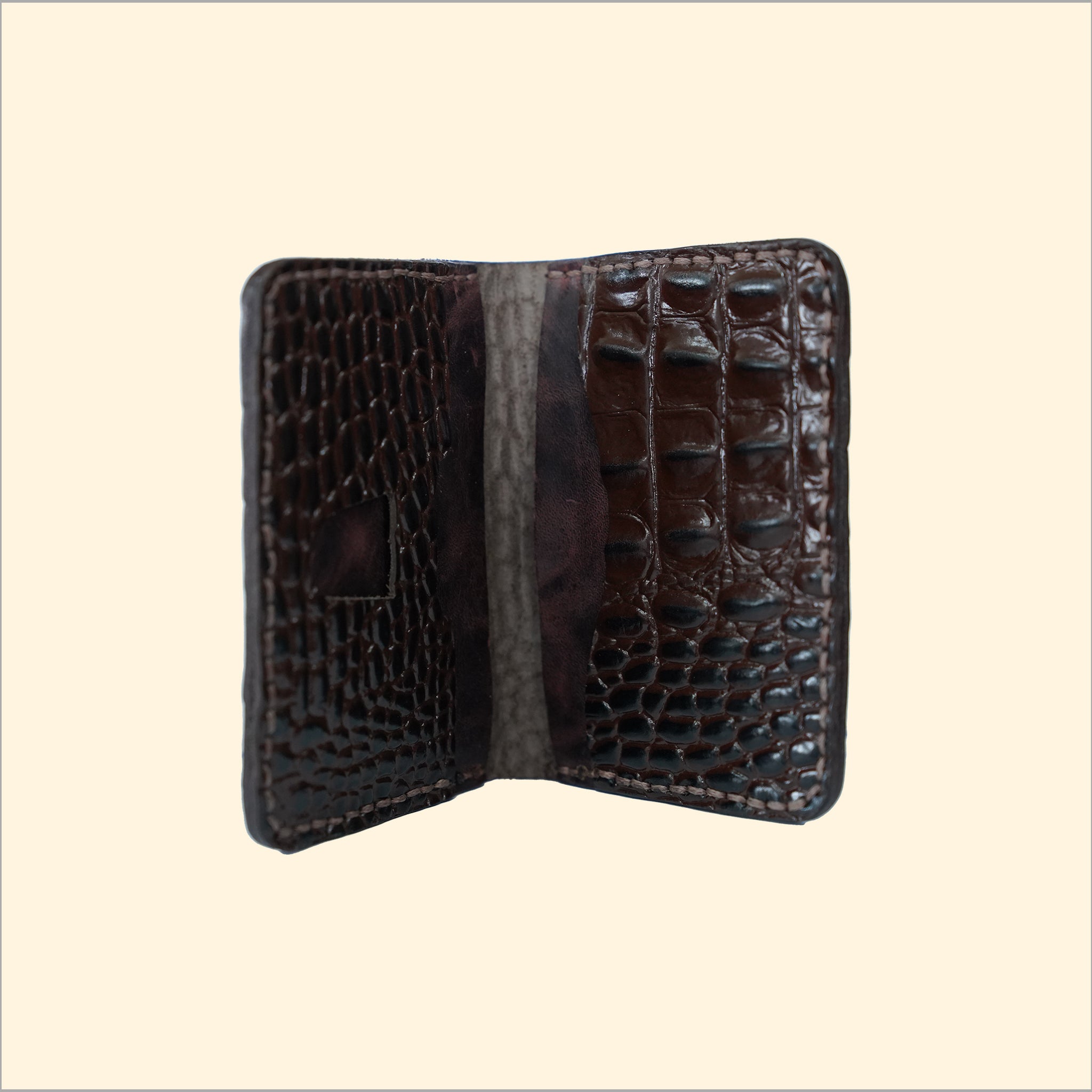 Ostrich-Pattern Hand-Stitched Card Holder (Brown)