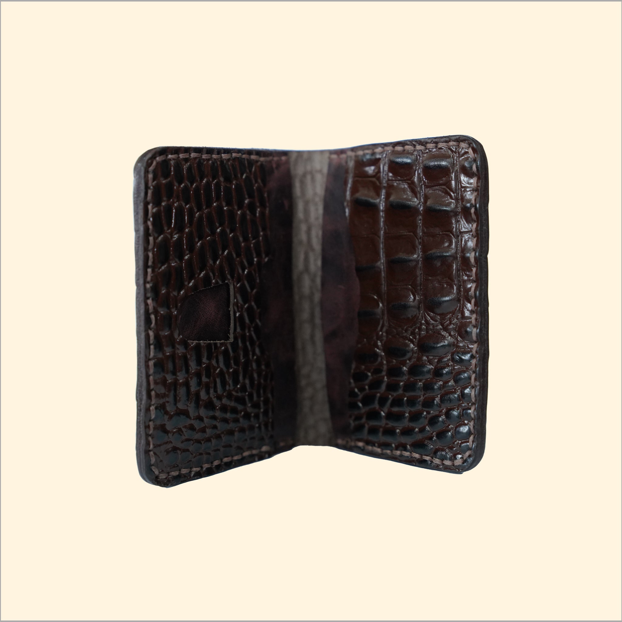 Ostrich-Pattern Hand-Stitched Card Holder (Brown)