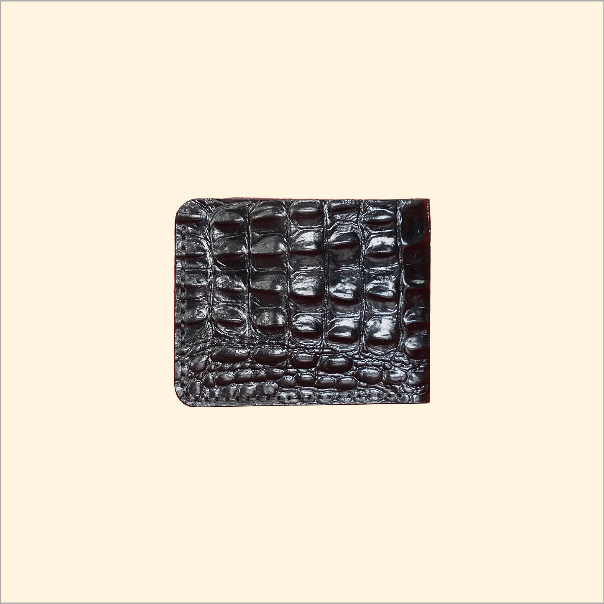 Ostrich-Pattern Bi-Fold Wallet (Black)