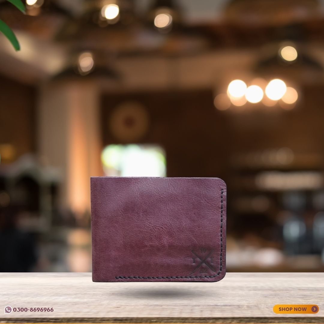 Slim Hand-Stitched Leather Wallet (Maroon )