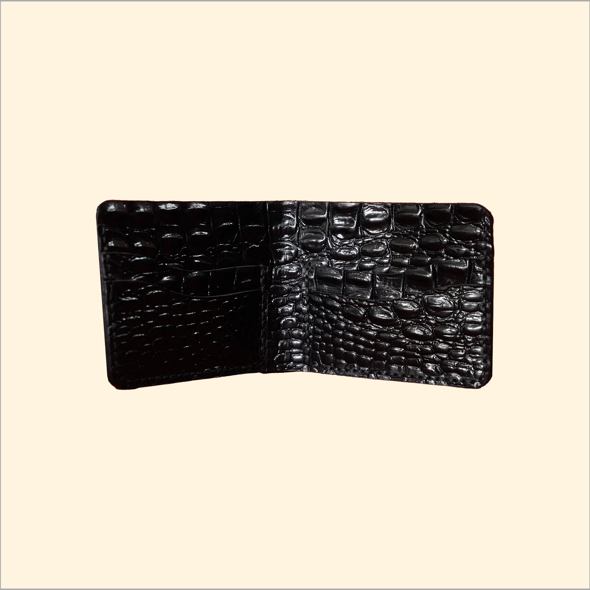 Ostrich-Pattern Bi-Fold Wallet (Black)