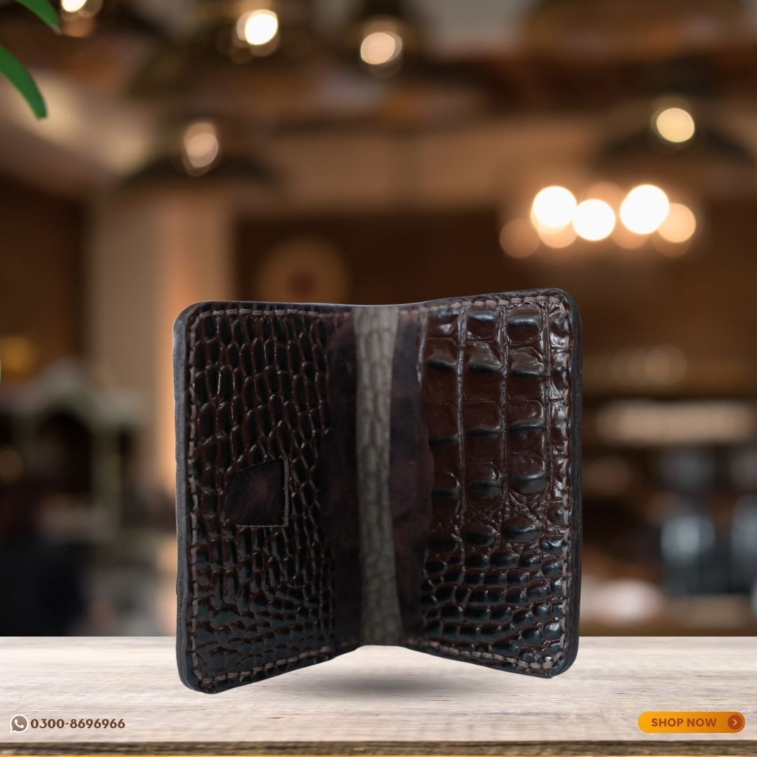 Ostrich-Pattern Hand-Stitched Card Holder (Brown)