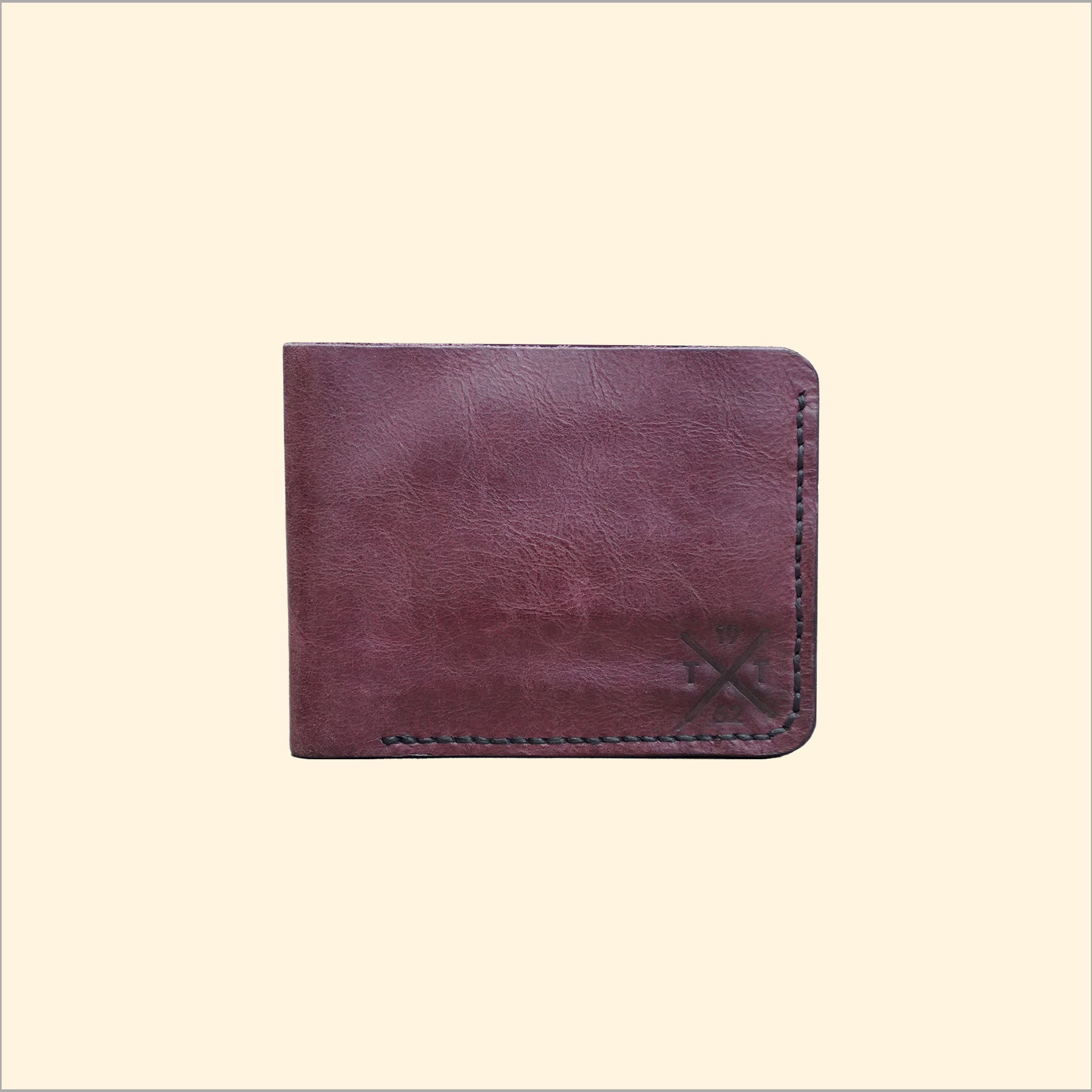 Slim Hand-Stitched Leather Wallet (Maroon )