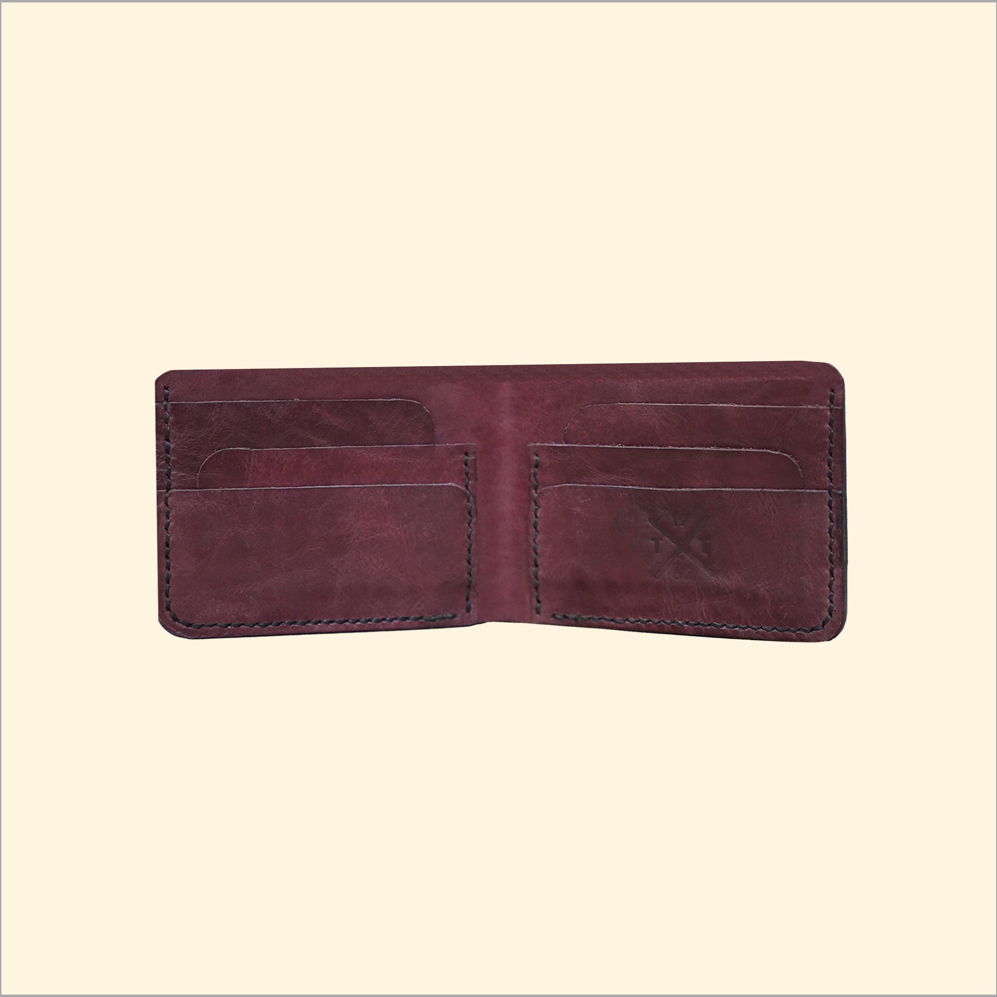 Slim Hand-Stitched Leather Wallet (Maroon )